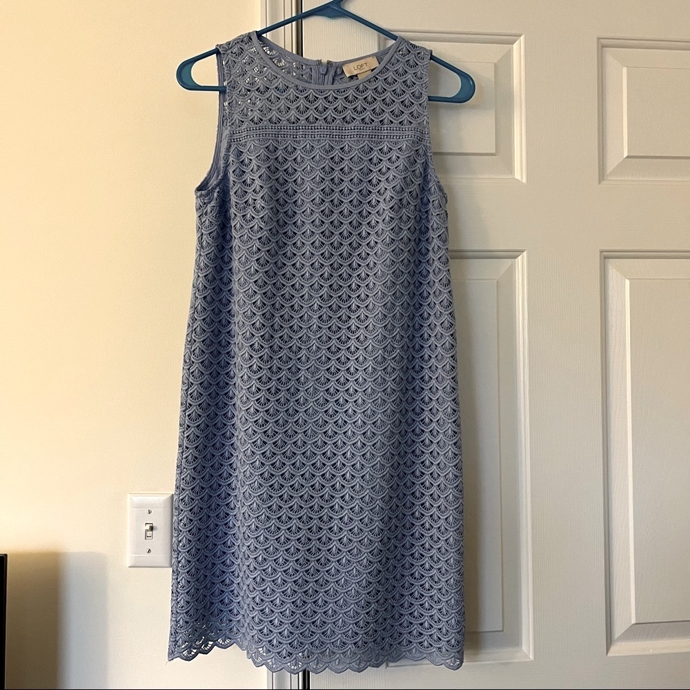 LOFT Sleeveless Lace Shift Dress in Periwinkle
